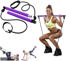 Free shipping Yoga apparatus Pilates bar fitness exercise household female foot pedal thin weight puller elastic belt weight loss pull rope - purple